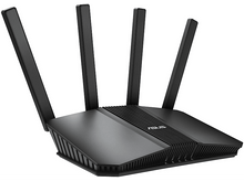 Charger l&#39;image dans la galerie, Routeur noir avec quatre antennes sur fond blanc. Le routeur a plusieurs fentes.
