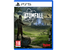 Boîte de jeu Atomfall PS5. Comprend un homme avec un fusil, une scène post-apocalyptique.