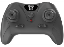 Charger l&#39;image dans la galerie, Télécommande gris foncé avec deux joysticks, boutons de fonction et bouton d&#39;alimentation. La marque est &#39;Wonky Air&#39;.
