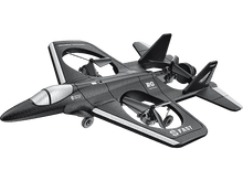 Charger l&#39;image dans la galerie, Avion jouet noir avec deux hélices. Il a un design futuriste et est sur fond noir.
