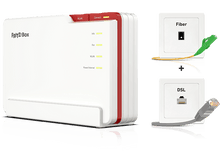 Charger l&#39;image dans la galerie, Routeur blanc et rouge avec connexions DSL et fibre optique.
