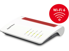 Charger l&#39;image dans la galerie, Un routeur blanc avec des accents rouges et le logo Wi-Fi 6. Le routeur a plusieurs voyants.
