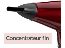 Charger l&#39;image dans la galerie, Gros plan de la buse d&#39;un sèche-cheveux rouge avec concentrateur noir.
