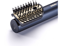 Charger l&#39;image dans la galerie, Gros plan sur une brosse à coiffer avec des poils noirs et un manche bleu.
