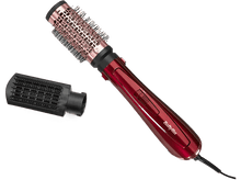 Charger l&#39;image dans la galerie, Brosse à cheveux Babyliss rouge et or rose avec tête détachable sur fond noir.
