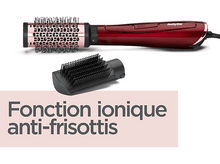 Charger l&#39;image dans la galerie, Fer à boucler rouge et noir avec brosse attachée et une tête de brosse séparée.
