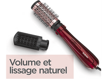 Charger l&#39;image dans la galerie, Brosse coiffante rouge avec texte &#39;Volume et lissage naturel&#39; sur fond blanc.
