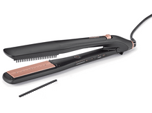 Charger l&#39;image dans la galerie, Lisseur de cheveux noir et or rose, avec un petit peigne attaché.
