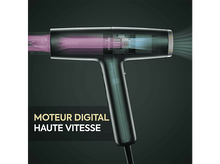 Charger l&#39;image dans la galerie, Un sèche-cheveux noir et bleu canard avec le texte &quot;MOTEUR DIGITAL HAUTE VITESSE&quot;.

