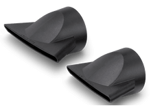 Charger l&#39;image dans la galerie, Deux buses de sèche-cheveux noires, inclinées, sur fond noir. Fabriqué en Italie.
