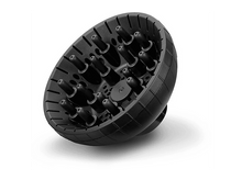 Charger l&#39;image dans la galerie, Diffuseur de sèche-cheveux noir. Comporte de multiples petites buses pour un flux d&#39;air uniforme. Fond blanc, gros plan.
