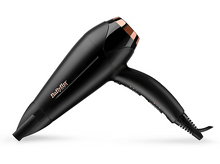 Charger l&#39;image dans la galerie, Un sèche-cheveux noir avec une buse en or rose, sur fond blanc.
