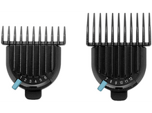 Charger l&#39;image dans la galerie, Deux protections de tondeuse à cheveux noires avec des réglages numérotés.
