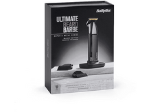 Charger l&#39;image dans la galerie, Tondeuse à barbe BaByliss en boîte, noire avec accessoires, sur fond blanc.
