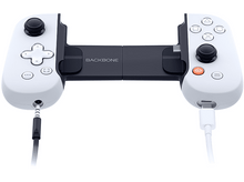 Charger l&#39;image dans la galerie, Manette Backbone blanche et noire pour smartphones. Fond blanc.
