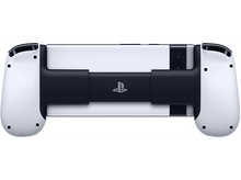 Charger l&#39;image dans la galerie, Manette de jeu blanche et noire avec deux poignées. Logo PlayStation à l&#39;avant.
