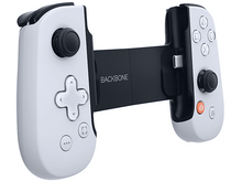 Charger l&#39;image dans la galerie, Une manette Backbone blanche et noire avec un téléphone attaché.
