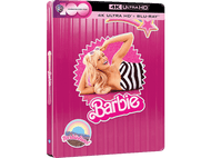 Couverture du film Barbie : fond rose, femme blonde, logo et texte.