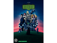 Affiche du film 'Beetlejuice 2'. Personnages devant une maison. Un serpent l'entoure.