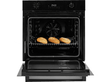 Charger l&#39;image dans la galerie, Un four noir ouvert avec trois pains sur la grille. La porte est ouverte.
