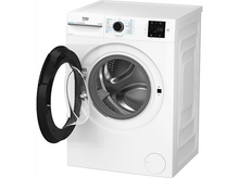 Charger l&#39;image dans la galerie, Lave-linge blanc avec porte vitrée ouverte, panneau de commande et affichage numérique de l&#39;heure.
