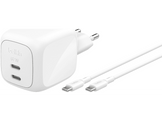 BELKIN BoostCharge Pro Chargeur rapide 67W avec 2 ports USB-C, câble USB-C de 2 m inclus - Blanc