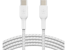 Charger l&#39;image dans la galerie, Câbles USB-C blancs, deux, connectés, câble tressé, fond blanc.
