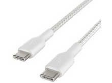 Charger l&#39;image dans la galerie, Deux câbles USB-C Belkin blancs avec connecteurs USB-C. Ils reposent sur un fond blanc.
