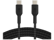 Câble Belkin USB-C vers USB-C, noir, tressé, avec connecteurs.