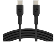 Deux câbles USB-C noirs côte à côte, avec des connecteurs noirs. Fond blanc.