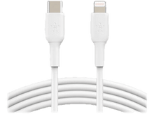 Charger l&#39;image dans la galerie, Deux câbles de chargement blancs : un avec un connecteur USB-C et l&#39;autre avec un connecteur Lightning.
