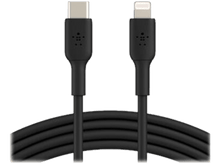 Charger l&#39;image dans la galerie, Câble USB-C vers Lightning noir. Connecteurs noirs aux deux extrémités, câble noir.
