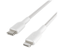 Charger l&#39;image dans la galerie, Câble USB-C vers Lightning blanc. Design tressé. Connecteurs aux deux extrémités.
