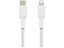 Charger l&#39;image dans la galerie, Deux câbles de chargement blancs, un avec connecteur USB-C et l&#39;autre avec connecteur Lightning.
