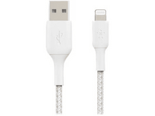 Charger l&#39;image dans la galerie, Câble USB vers Lightning blanc, design tressé, fond blanc.
