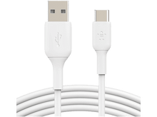 Charger l&#39;image dans la galerie, Câble de charge USB-A vers USB-C blanc. Les deux extrémités sont visibles, fond blanc.
