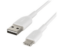 Charger l&#39;image dans la galerie, Câble blanc USB-A vers USB-C, coudé. Connecteurs à chaque extrémité. Fond blanc uni.
