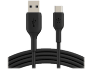 Câble USB vers USB-C noir. Connecteurs noirs aux deux extrémités, câble noir.