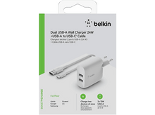 Charger l&#39;image dans la galerie, BELKIN Chargeur 2 x USB Boost↑Charge™ + Câble USB-C Blanc (WCD001VF1MWH)
