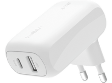 Charger l&#39;image dans la galerie, Chargeur USB-C Belkin blanc avec deux ports. Sortie 30W et 12W.
