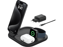 Charger l&#39;image dans la galerie, BELKIN Chargeur sans fil BoostCharge Qi2 15W Pied Magnétique 3-in-1 Noir (WIZ029vfBK)
