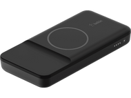 Socle de chargement sans fil Belkin noir. Zone de chargement circulaire. Logo Belkin.