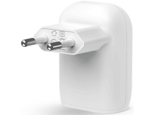 Charger l&#39;image dans la galerie, Adaptateur de prise européenne blanc avec deux broches métalliques et design arrondi.
