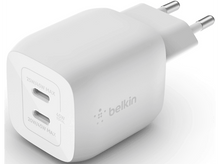 Charger l&#39;image dans la galerie, Un chargeur Belkin blanc avec deux ports USB-C est montré sur un fond blanc.
