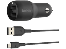 Charger l&#39;image dans la galerie, BELKIN Chargeur voiture 2 x USB + Câble USB - USB-C Noir (CCE001bt1MBK)
