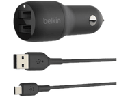 Chargeur de voiture Belkin noir et câble USB-C.