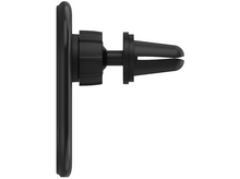 Charger l&#39;image dans la galerie, Clip de support de téléphone de voiture noir, conçu pour se fixer à une bouche d&#39;aération, sur fond blanc.
