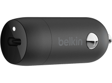 Charger l&#39;image dans la galerie, Chargeur de voiture Belkin noir avec port USB-C et LED blanche.
