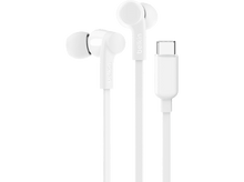 Charger l&#39;image dans la galerie, Écouteurs blancs avec câble blanc et connecteur USB-C.
