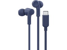 Charger l&#39;image dans la galerie, Écouteurs Belkin bleus avec un connecteur USB-C. Le câble et les écouteurs sont bleus.

